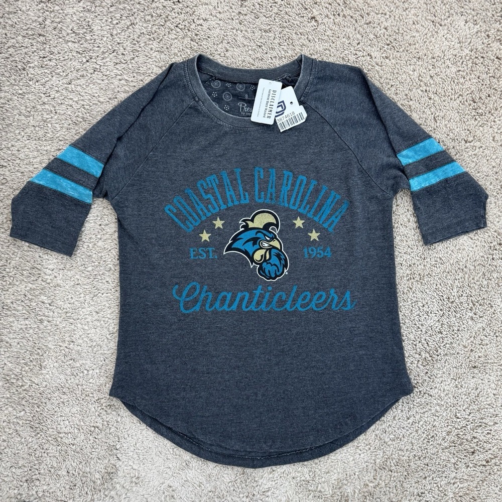 Coastal Carolina Chanticleers Raglan Tee Pressbox‎ Womens S Gray 3/4 Sleeve Top - Picture 7 of 8